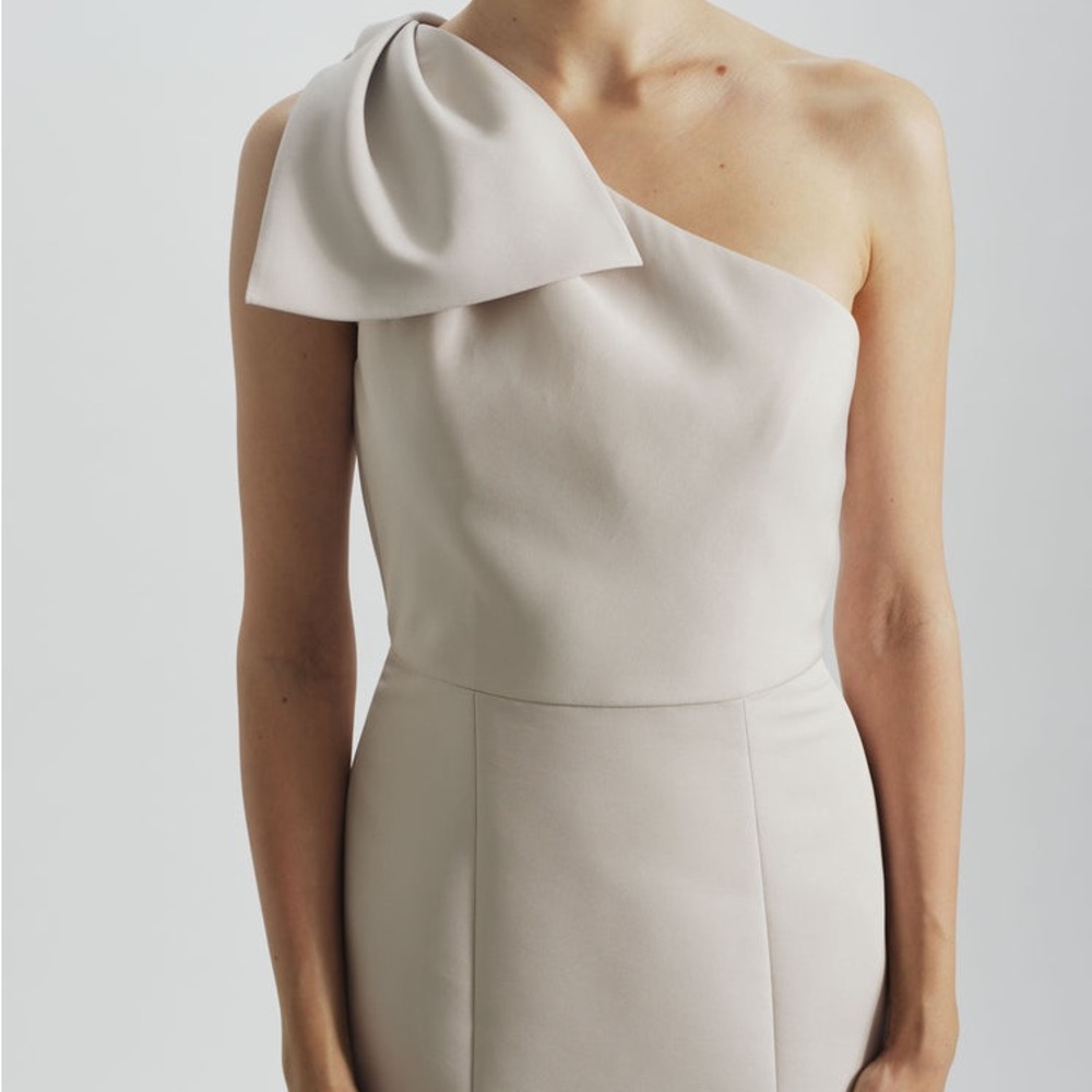 Amsale Sierra GB199 Champagne One-Shoulder Cream Gown Bridesmaid Dress Sz 12 NEW - Picture 4 of 16